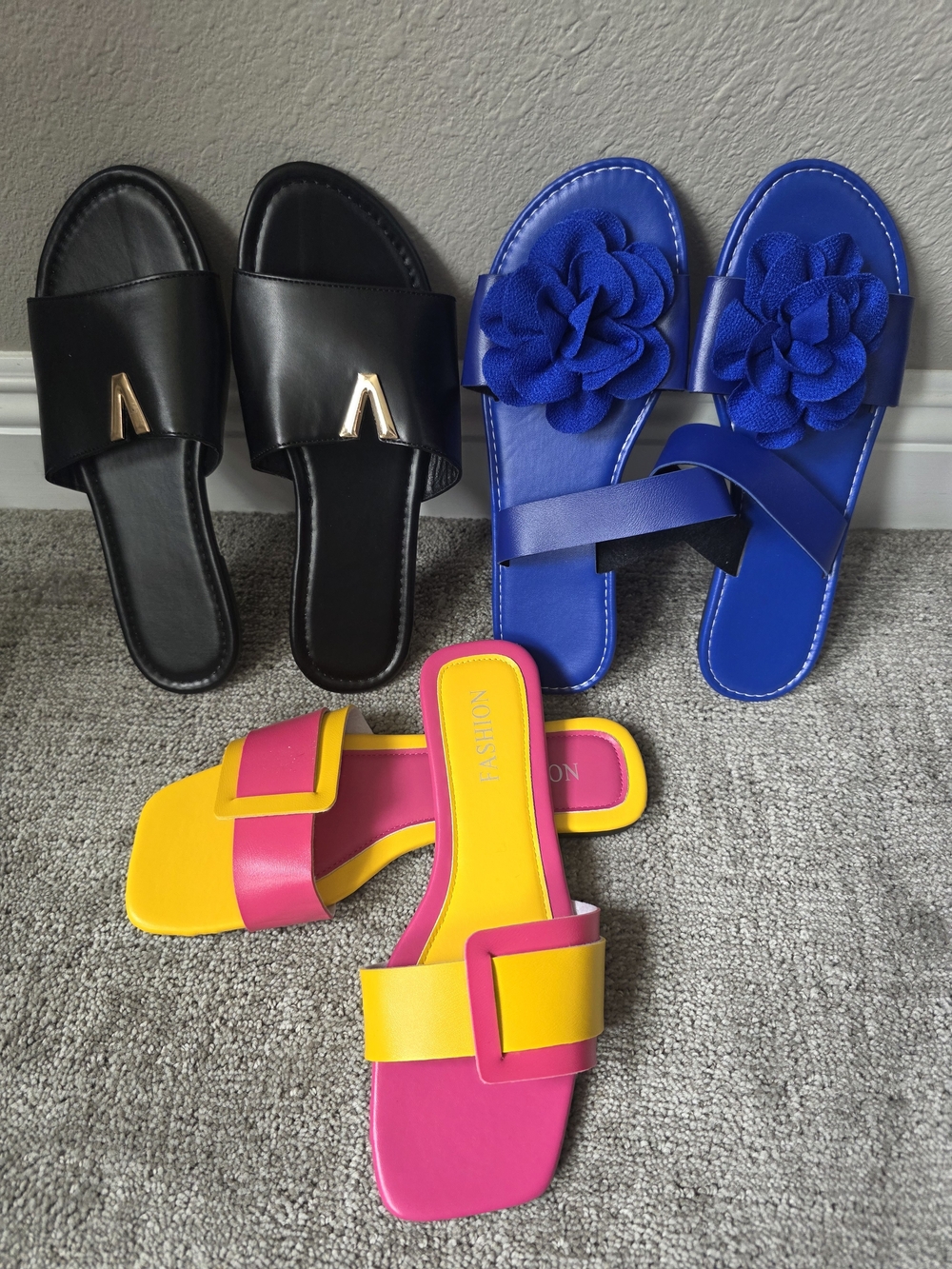 BUNDLE Women’s Slide Sandals in Black, Royal Blue, Pink & Yellow